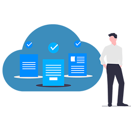 man with shirt and documents on the cloud